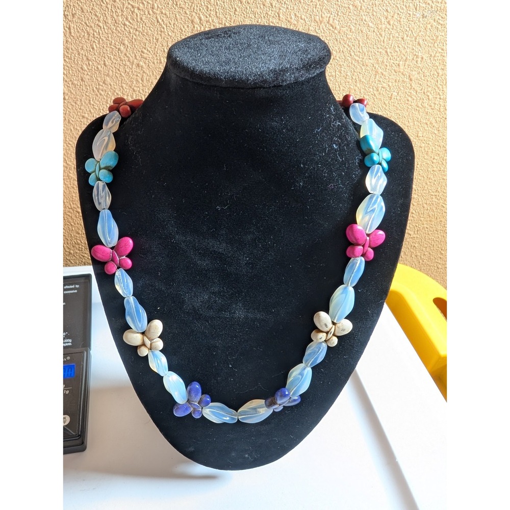 multicoloured glass bead floral necklace